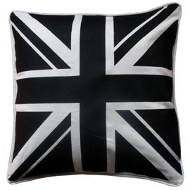 ||JaaZ Textile||__Black & White Union Jack UK Flag Cushion Covers__Pure 100% Cotton, Size 18" x 18" Hidden Zip Entry, Buy Single OR Sets. (Single Unit)