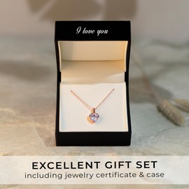 Rose Gold Plated Heart Necklace for Women | Chain with Heart-Shaped Zirconia Stone Pendant | I Love You Gift Romantic Gifts for Her Girlfriend Wife Ladies Girls Anniversary Birthday Presents Jewellery