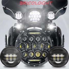 Bricologht 7" inch LED Headlight With Fog Lights For Harley Davidson Touring Street Glide