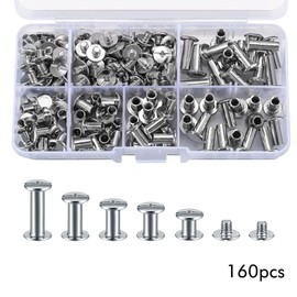 Pack of 160 Chicago screws, book screws, binding screws, screw rivets, binding screws, screw rivets, belt screws, cross head bookbinding screws for leather, leather belt, book, paper, crafts
