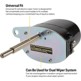 Speedway Motors Universal Electric Windshield Wiper Motor Kit, 12 Volt Electric Single Speed Wiper Motors, Includes Wiper Motor, Wiper Arm, Wiper Blade and Wiper Arm Hardware