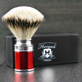 Hand Assembled In Stunning Red Handle & Silver Tip Badger Hair Sophist Collection Elegantly Designed By Haryali London. by Haryali London