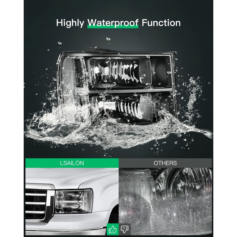 LSAILON Headlight Assembly Replacement Fit 2007-2013 For GMC Sierra 1500