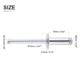 DTGN 6mm x 16mm (DXL) Blind Rivets - 50Pack - Good for Machinery Joining - Aluminum Dome Open End Rivet