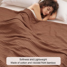 PHF Cooling Waffle Blanket King Size, Lightweight 60% Rayon Derived from Bamboo & 40% Cotton Breathable Blanket for Hot Sleepers, Soft and Luxury for Bed Couch and Sofa, 104"x90", Burnt Umber