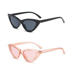YOSHYA Retro Vintage Narrow Cat Eye Sunglasses for Women Clout Goggles Plastic Frame (Black Grey + + Clear Red)