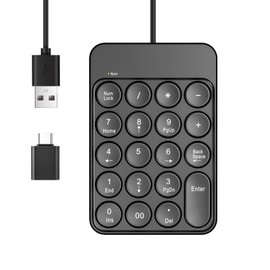 NOOX USB Number Pad with Type-C Adapter, Wired Number Keypad for Laptop, Numpad – 10 Key USB Keypad, Keyboard for PC, Compact Essential Accesssories Tools for Computers Desktop & Notebook (19 Keys)