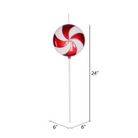 Vickerman Plastic Candy Lollipop with Iridescent Glitter, 24", Red and White