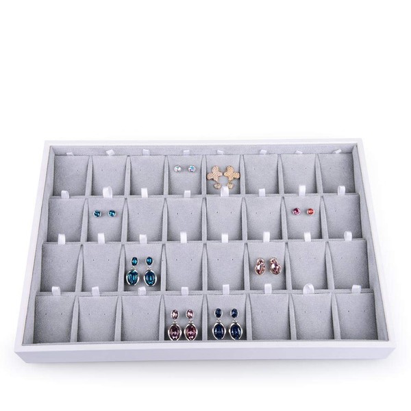Oirlv Velvet Stackable Jewelry Tray 32 Grids Earrings Organizer Display
