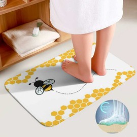 Bath Rug Sets 3 Piece for Bathroom Honey Bumble Bee Hive Cute Cartoon Anti-Slip Absorbent Bath Mats Toilet Lid Cover and U-Shaped Contour Rug Machine Washable