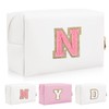 Bolsa de maquillaje con parche inicial personalizada, bolsa de chenilla