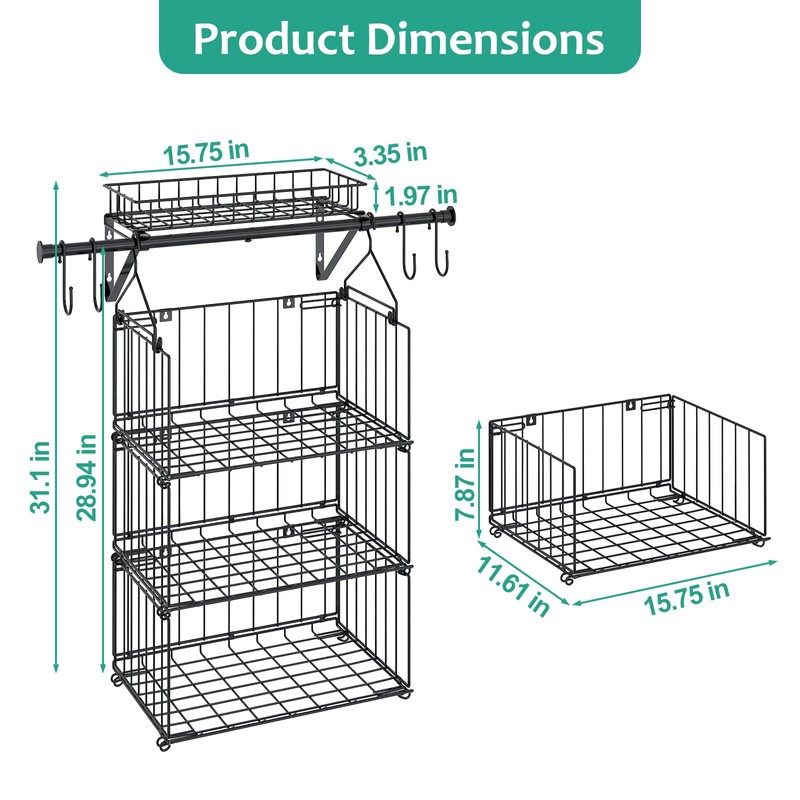 BUKFEN 3 Tier Hanging Closet Organizer, Wall Mounted Wire Storage