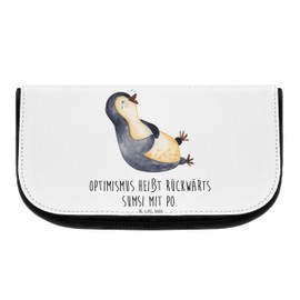 Mr. & Mrs. Panda Smiling Penguin Cosmetic Bag, White, Hand Drawn