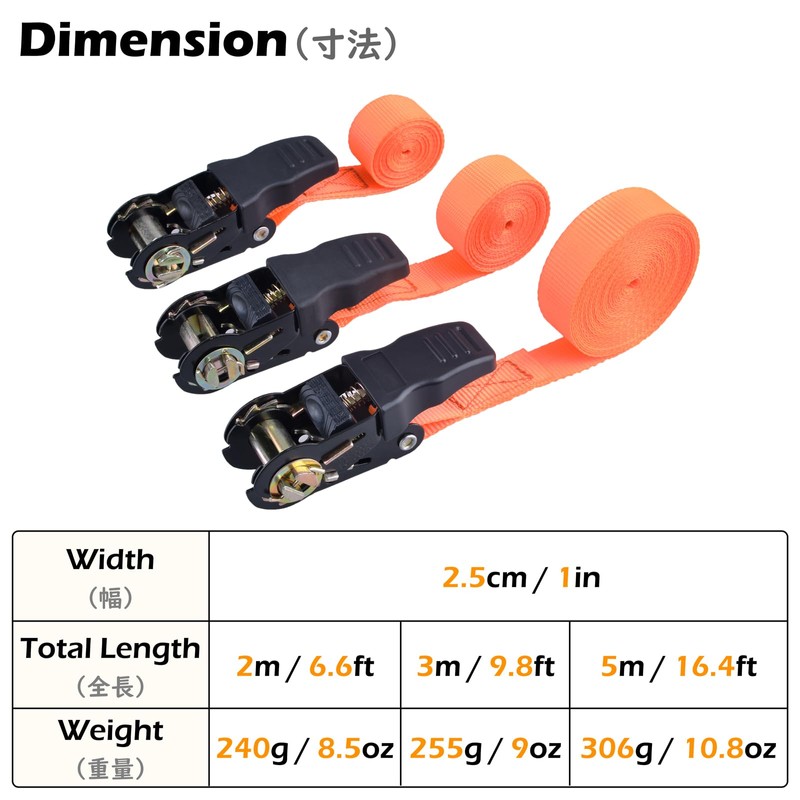 TRIWONDER Ratchet Tie Down Straps (04, Black, 1.0 inches (25