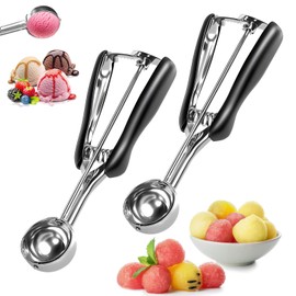 Ice Ball Scoop with Ejector, Pack of 2 Ice Cream Scoops Stainless Steel with Trigger Ice Spoon Scoop, 304 Ice Scoop for Ice Balls, Mashed Potatoes (4 cm)