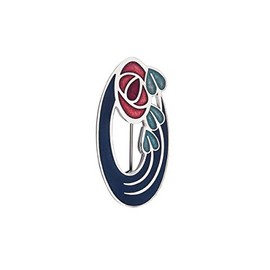 Ladies Enamelled 43Mm Oval Mackintosh Rose & Leaves Inspired Brooch with Gift Box (Blue)