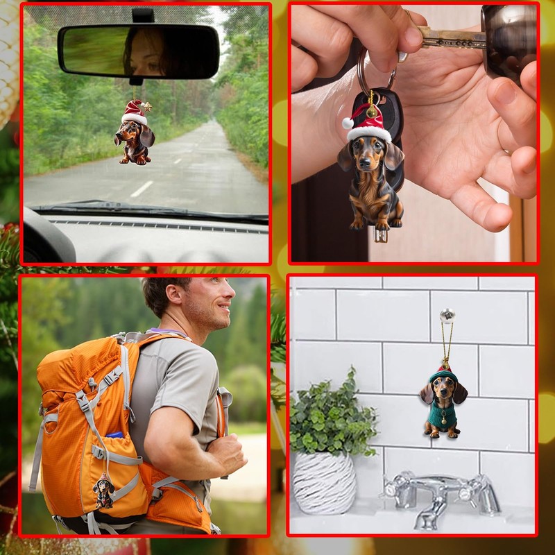 Pack of 7 Dachshund Christmas Tree Decorations Cute 2D Acrylic