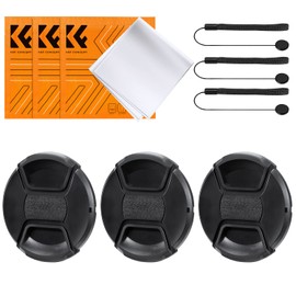 K&F Concept 43mm Lens Cap 3 Pack Snap-on Front Camera Lens Cover + Elastic Lens Cap Keeper + 3 Cleaning Cloth compatible with Canon Sony