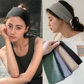 Women's Stretchy Knit Turban Headband - Ribbed Sports Running Bandana & Vintage Knitted Hairband Winter Beige 2ea