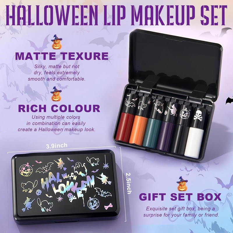 6 Colors Matte Lipstick Set, Dark Red Purple Black Lipstick