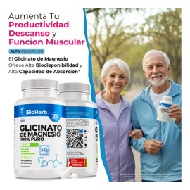 BioHerb  Glicinato de Magnesio de 500 mg (Rinde Hasta 1 Año de Consumo Continuo) con 16 de Magnesio Elemental, Posee Alta Biodisponibilidad y...      