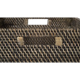Loma Rectangular Rattan Storage Basket with Cut-Out Handles - Black-Wash - Coastal-Inspired Handwoven Rattan Basket for Home Organization & Décor