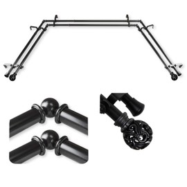 A&F Rod Decor - Baroque 13/16" Double Bay Window Curtain Rod - Black