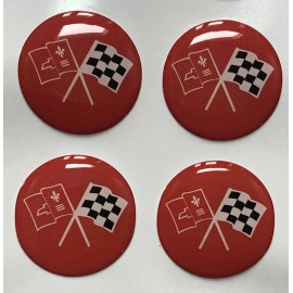 Nyrm Corvette Center Wheel Emblem 2” Round Vinyl Red Flags 4pc Set Adhesive Back
