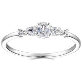 BLOSSOM & HUE Oval Cut Ring - Rhodium Plated .925 Sterling Silver Cluster | Multi CZ Stones Oval Engagement Ring | Delicate Gold Ring CZ Stacking Band