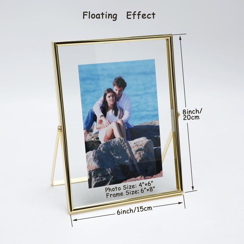 AhaGo Gold Floating Picture Frame (6x8 Inches, Vertical), For Photo