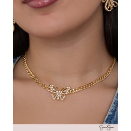 Jessica Simpson Pave Crystal Butterfly Choker Necklace for Women 13"+3", Gold-Tone Butterfly Necklace for Women