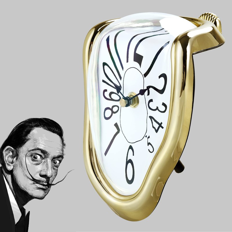 Lafocuse Silent Melting Clock Gold Shiny Frame,Salvador Dali Watch Melted
