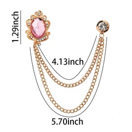 Gem Brooch Tassel Chain Brooch Collar Pins Rhinestone Lapel Pin for Men Pink Crystal Brooch Pin Hanging Chain Brooch Suit Pin Shirts Tuxedo Accessories for Men Prom Wedding Party