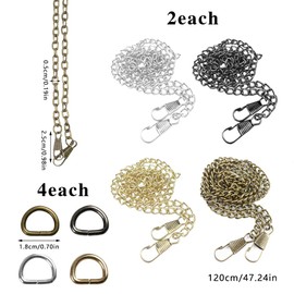 suaywo 8 Items Handbag Chain Strap 120 cm Bag Chain Strap Handbag Chain Gold Bag Chain Comes with 16 D-Rings Long Bag Chain Straps Suitable for Shoulder Bags and Crossbody Cags (4 Colors)