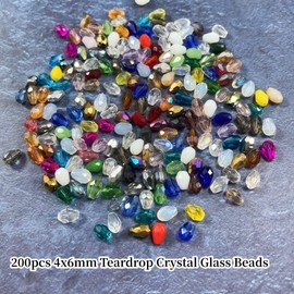 Honkoolly 200pcs Teardrop Crystal Glass Beads 4x6mm Vertical Hole Faceted Glass Teardrop Spacer Beads for Bracelets Necklace Earring DIY Jewelry Making Craft(Mix Colors)
