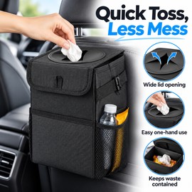 Collapsible Car Trash Can with Lid, Leak-Resistant Oxford Cloth Garbage Bin, Portable Car Storage Organizer for Cars, Trucks & SUVs