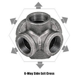 AGUTEA Black 6-Way Side Exit Cross, Cast Iron Pipe Fitting Cast Iron Angle Pipe Fitting for Vintage Style DIY Projects/Furniture/Shelves (Pack of 1) (1/2 INCH)