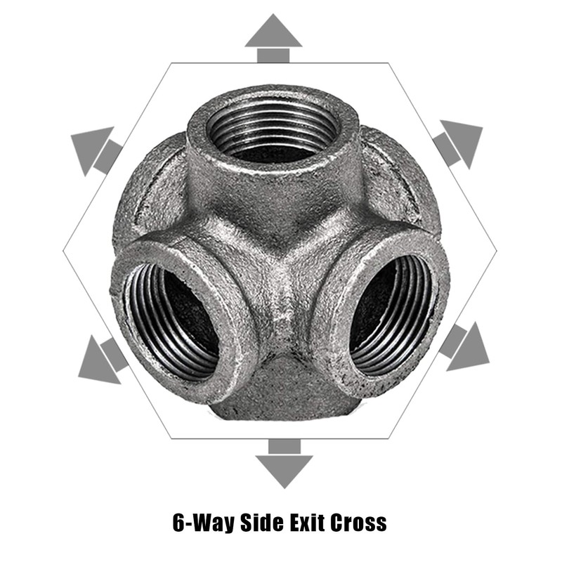 AGUTEA Black 6-Way Side Exit Cross, Cast Iron Pipe Fitting