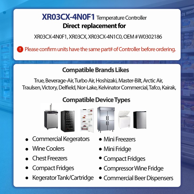 Digital Temperature Controller XR03CX-4N0F1 for Commercial Refrigeration, 120V 50-60Hz, Compatible
