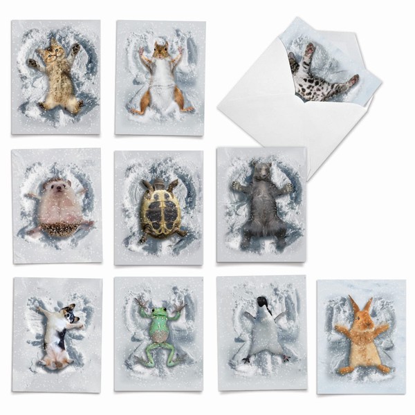 10 Adorable ‘Critter Snow Angels' Thank You Cards with Envelopes,