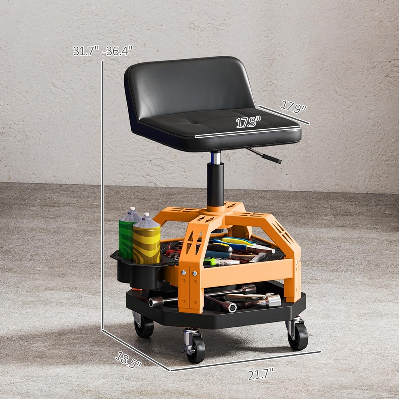 HOMCOM Rolling Mechanic Stool, 300 LBS Capacity Pneumatic Creeper Garage