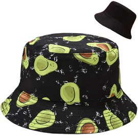 Malaxlx Cute Avocado Print Bucket Hat Beach Sun Hat Aesthetic Fishing Hat for Men Women Teens, Reversible Double-Side-Wear