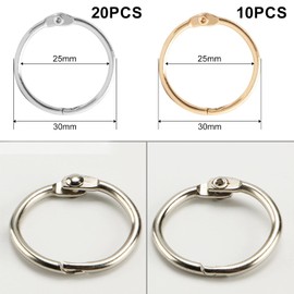 30 Piece Metal Loose Leaf Ring, Loose Leaf Staple Book Ring, Loose Leaf Ring Loose Leaf Folder Key Ring for Binding documents and scrapbooks (Silver/Gold)