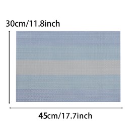 Placemats Set of 4 Woven Place Mats for Dining Table Kitchen Washable Stain Resistant Heat Insulation Non-Slip Kitchen Strip (Blue)