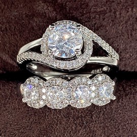 Viyuroyk 925 Sterling Silver Shiny Double Set Full drill Cubic Zirconia Rings Diamond Rings for Women Jewelry Findings Earring Backs Findings (US Code 8)