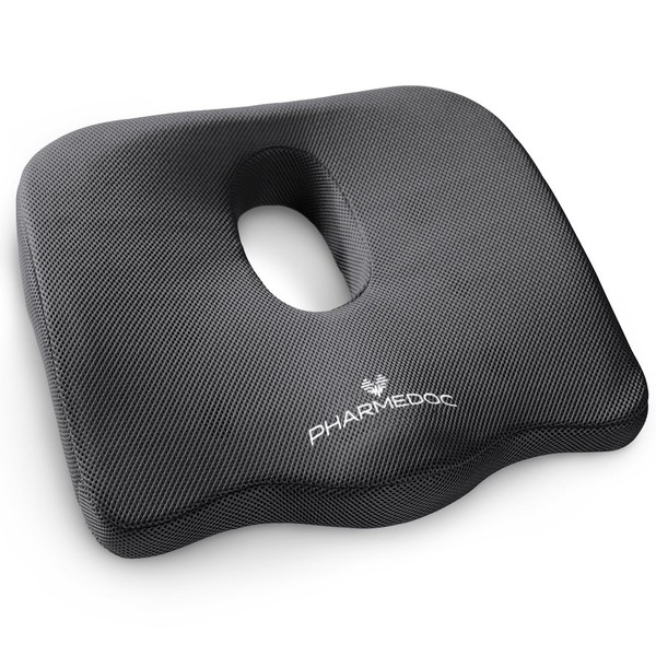PharMeDoc Seat Cushion for Office Chair & Car Seat - Orthopedic Coccyx Cushion for Tailbone Pain, Sciatica, Back - Cushion for Chair, Removable Cover