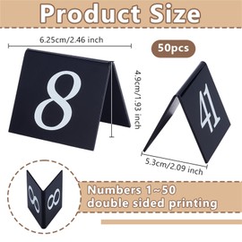 OLYCRAFT 50pcs Tent Style Acrylic Table Numbers Signs 1-50 Double Sided Black Table Numbers Signs Acrylic Tent Table Numbers Stands Signs 2.1x2.5x1.9 Inch for Wedding Party Banquets Receptions