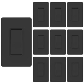 ThunderWay Matte Black Single Pole Decorator Light Switch with Screwless Wall Plate, 15 A 120/277 V, ON/Off Rocker Paddle Interrupter, Self-Grounding, Residential Grade,UL Listed (10 Pack)