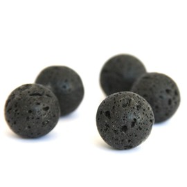 Perlin - Gemstone Lava Beads 14/12/10/8/6/4 mm Round Lava Beads Black Stone Natural Stone Strand Jewellery Beads Semi-Precious Stone for Jewellery Chain Bracelet (12 mm, 32 Pieces, 1 Strand)