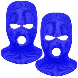 2 Pieces 3-Hole Full Face Mask Cover Ski Mask Winter Balaclava Cap Knitted Face Cover for Winter Outdoor Sports (Blue)